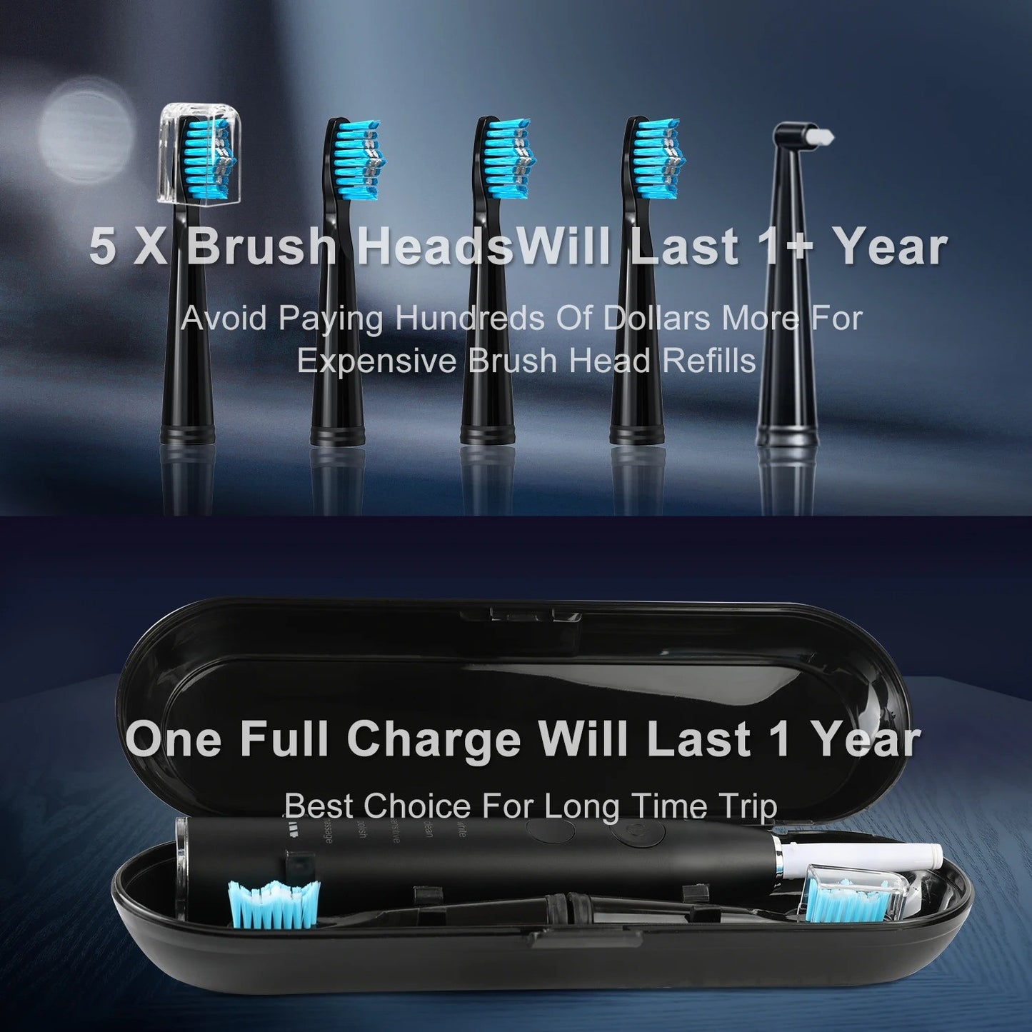 Rechargeable Smart Electric Toothbrush (Set with Brush Heads)